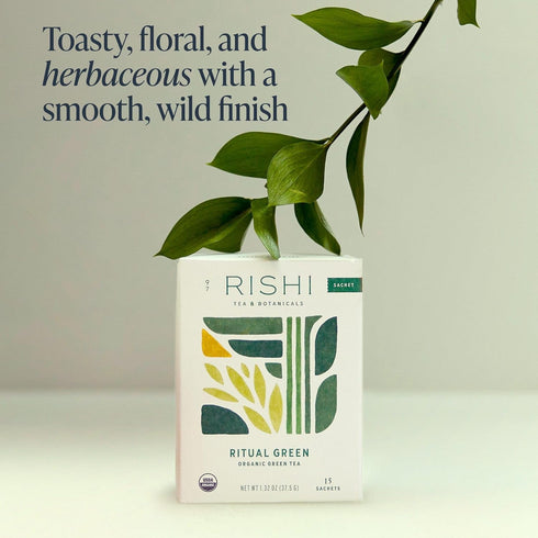 15 Count (Pack 1) Rishi Tea Ritual Green Tea - Organic Sachet Bags, Pure Green Tea, Energizing & Caffeinated