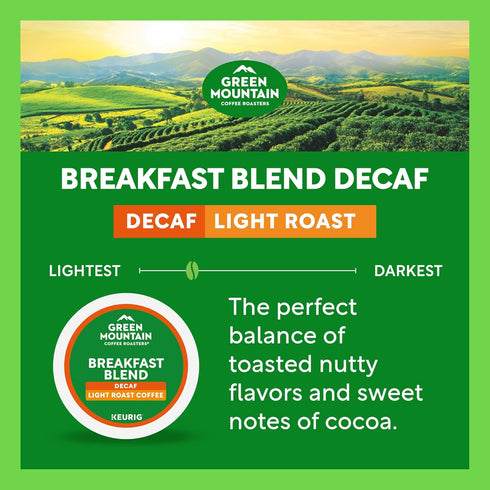60 Count, (6 Packs 10) Green Mountain Coffee Roasters Breakfast Blend Decaf, Keurig Single Serve K-Cup Pods, Light