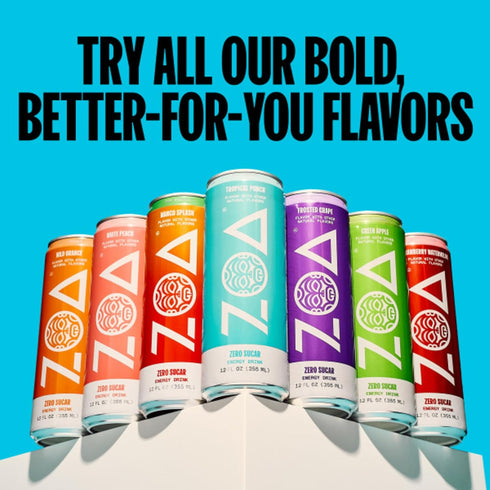 12 (Pack 12) ZOA Zero Sugar Energy Drinks - Wild Orange | Healthy Energy Formula with Natural Caffeine, Daily Vitamin