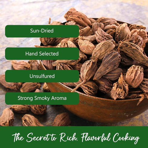 16 NPG Premium Black Cardamom Pods (Tsao Ko/Cao Guo) Ounces Whole, Large, and Aromatic Brown Seed Pods, All-Natural