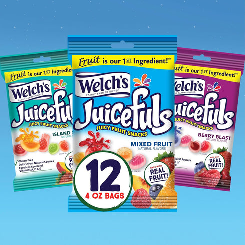 Pack, 4 oz (Pack 12) Welch's Juicefuls Juicy Fruit Snacks, Mixed Fruit, Berry Blast & Island Splash Fruit Gushers