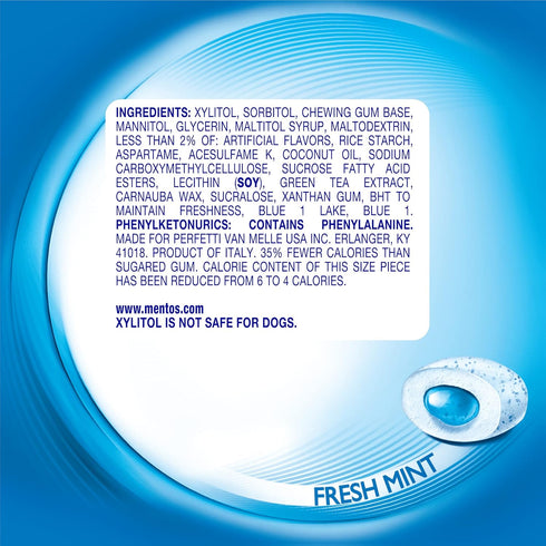 Mentos Pure Fresh Sugar-Free Chewing Gum with Xylitol, Fresh Mint, 80 Piece in Recyclable Paperboard Bottle