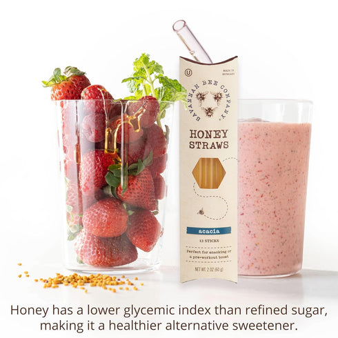 Pack 12 Savannah Bee Company Honey Straws - Pure and All Natural Acacia Honey Sticks Made in the USA - Healthy Snacks