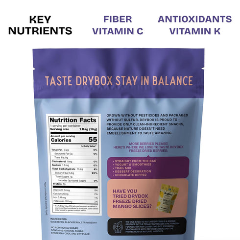 100% 0.56 oz 1 pack Drybox Freeze Dried Mixed Berries | Natural Fruit | Freeze Dried Berry Source | No Sugar