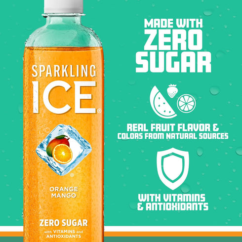 17 oz (Pack 12) Sparkling Ice, Orange Mango Sparkling Water, Zero Sugar Flavored Water, with Vitamins and Antioxidants