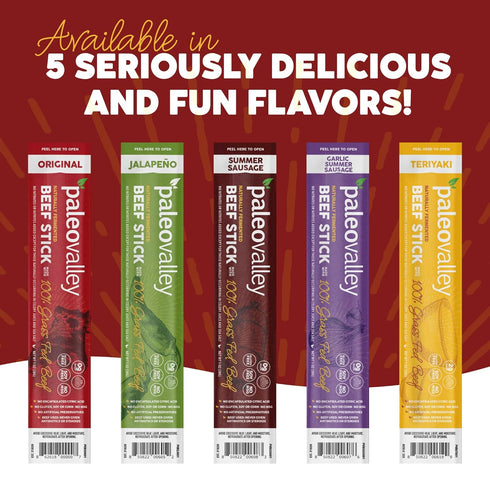 100% Paleovalley Grass Fed Original Beef Sticks - Delicious Gluten Free Beef Snack - High Protein Keto Friendly