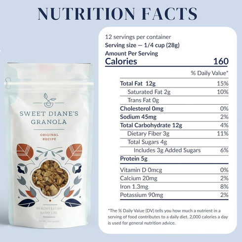 Sweet Diane's 2-Pack (12 oz Sweet Dianes Organic Granola Original Recipe | Each) | Low Sugar, High Fiber, Gluten-Free