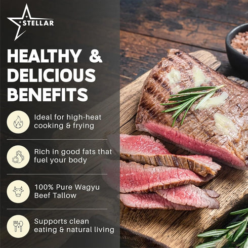 100% 48 oz (3 lbs) Stellar Wagyu Beef Tallow for Cooking - Premium Pure Rendered Beef Fat | Grass-Fed, Keto & Paleo