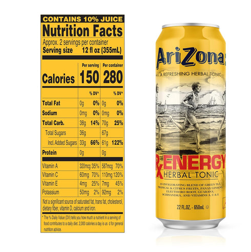 22 Oz (Pack 24) AriZona Rx Energy - Big Can, Fl