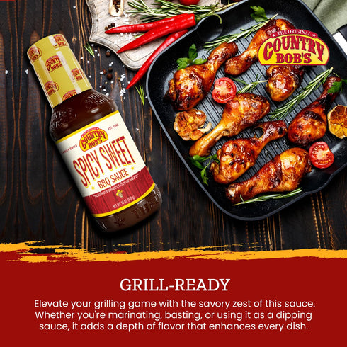 Country 18 oz (Pack 2) Bob's Spicy Sweet BBQ Sauce, Slightly Sweet with Bold Heat, Flavorful Hot for Grilling, Made