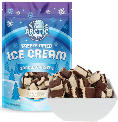 Arctic Farms Freeze Dried Ice Cream Sandwich Bites Bagged and Boxed -