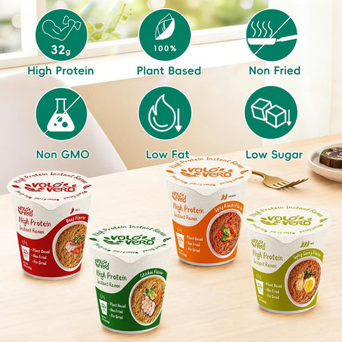 (32g) Pack, 6-Packs, VOLO VERO High Protein Ramen Noodles Cup Variety Plant-Based, Non-Fried, Vegan, Low Fat | Chicken