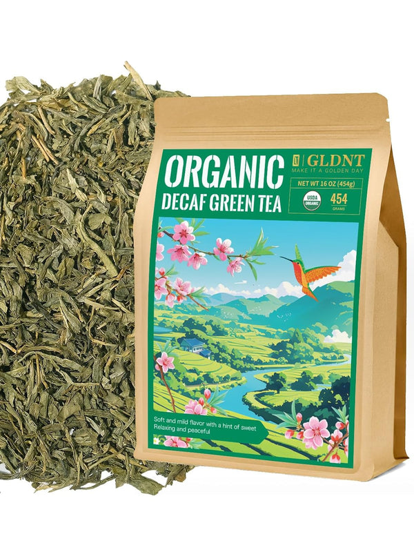 GLDNT Organic Decaf Green Tea, Organic Decaffeinated Green Tea Loose leaf, Delicate