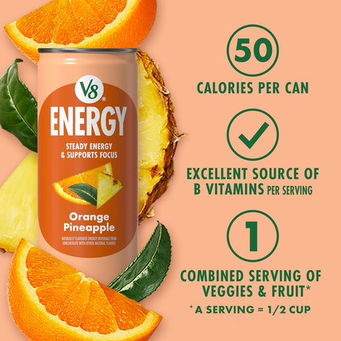V8 8 oz (6 Pack) Energy Orange Pineapple Energy Drink, fl Can