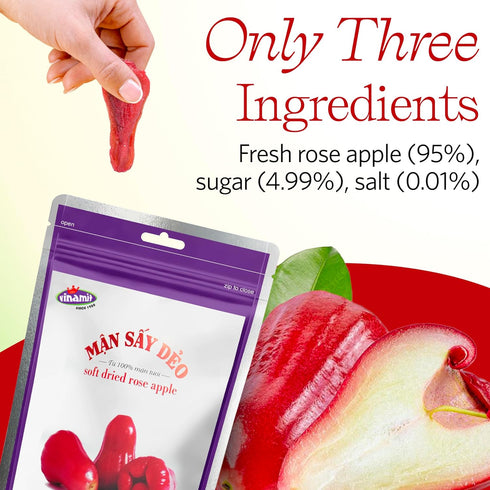 Pack 3 3.5 oz Vinamit Soft Dried Rose-Apple | Dried Plums of Bag | Chewy Exotic Fruit Snacks | Vegan, Gluten-Free |