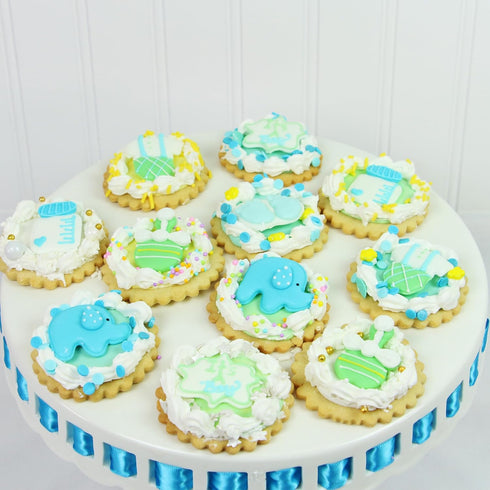 48 Count Royal Icing Decorations, Baby Boy, Gender Reveal Party, Baby Shower Edible Kosher Decorations for Cakes