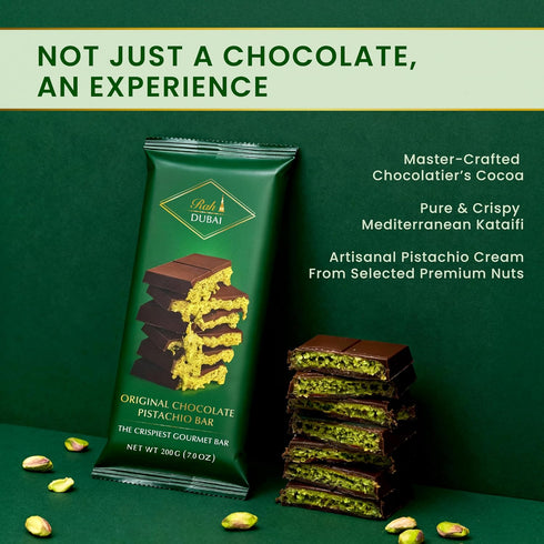 (7oz 200g) Rah Dubai Chocolate Bar Pistachio | Crunchy Loaded Viral Knafeh Chocolate Dubai with Pistachio Cream