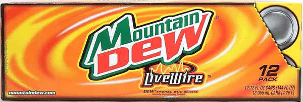 Mountain Dew Live Wire, Dew sparked with orange, 12-pack 12-ounce cans, Fridge