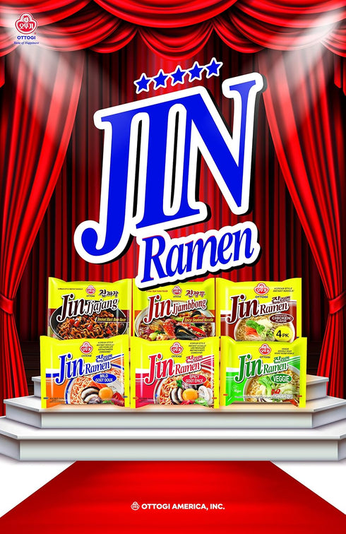 3.88oz 4 Pack OTTOGI Jin Ramen Veggie, Vegetable Ramen Soup for Vegeterian, Korean Style Instant Vegan Noodle, x