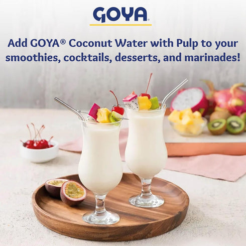 2-Pack (17.6 oz Goya Pure Coconut Water with Pulp, Tropical Hydration with Real Fruit, Great for Smoothies, Snacks