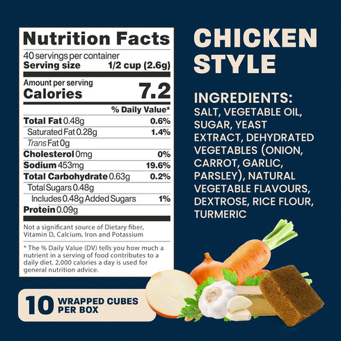 Massel Chicken Style Broth Boullion Cubes, Gluten Free, 0g Trans Fat Soup Base Seasoning, 1 Pack, 105g