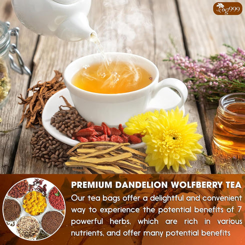 TOG999, 9 Organic Dandelion Wolfberry Tea, Herbal Ingredients, Traditional Recipe Tea for Kidney & Liver, Natural