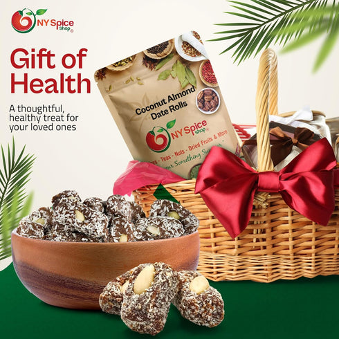 5 NY Spice Shop Dried Coconut Dates - Pound Coconut Almond Date Rolls - Sweet Fruit Almond Dried Dates - Coconut