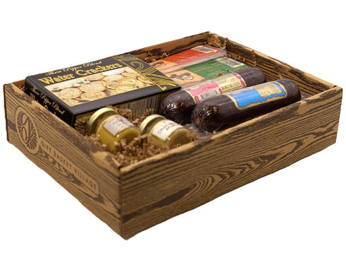 Summer Gift Basket Village Gourmet Hearty Meat and Cheese Gift Box with Cheddar Cheese- Includes Salami, Sausage