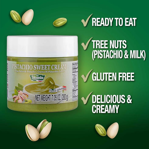 7.05 oz (200g) SICANIA - Premium Pistachio Cream, - Authentic Italian, Gluten-Free, Non-GMO - Gourmet Spread
