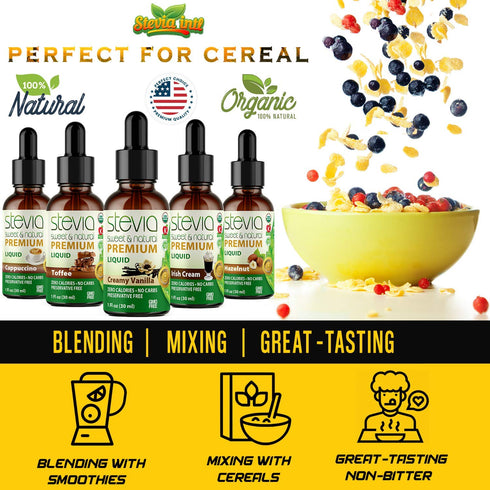 (Pack 5) 5 0 0 (1oz) Stevia Intl - of Coffee Lovers Bundle with Flavors. Stevia Liquid Drops. All Naturally Sweet