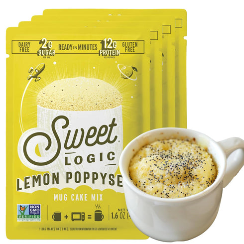 Sweet Logic Keto Dessert Mug Cake Mixes - Lemon Poppyseed - Low Sugar, Gluten-Free, Low Carb, 4 Pack