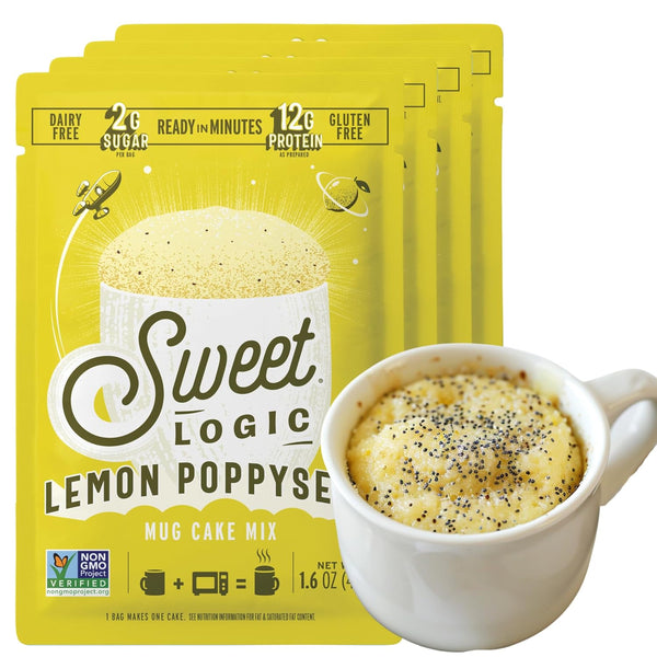 Sweet Logic Keto Dessert Mug Cake Mixes - Lemon Poppyseed - Low Sugar, Gluten-Free, Low Carb, 4 Pack