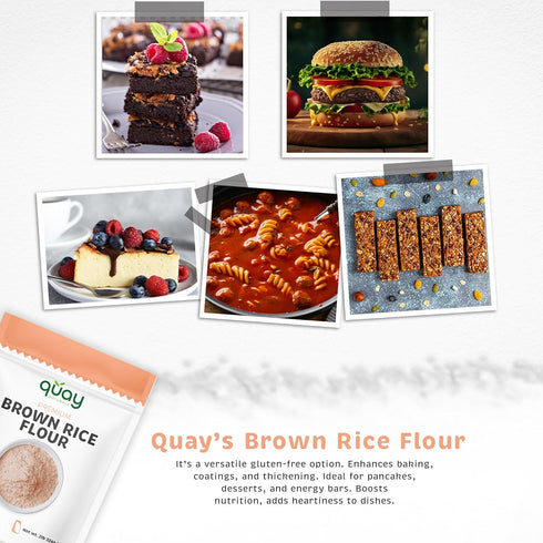 2 lb Quay Naturals Organic Brown Rice Flour Finely Milled Gluten Free, NonGMO, Whole Grain, Vegan Baking Flour, Stone