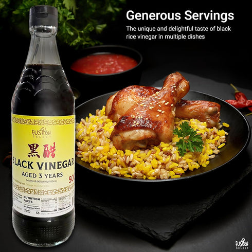 500ml 3 Fusion Select Chinese Black Vinegar - Authentic Chinkiang Black Vinegar for Cooking, Sauces, Dressings - Zero