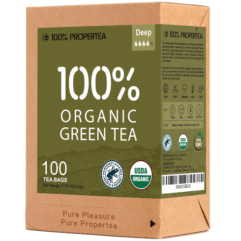 100% Propertea Organic Green Tea Bags,100 Count, Individually Wrapped, Rich in AntioxidantsHot