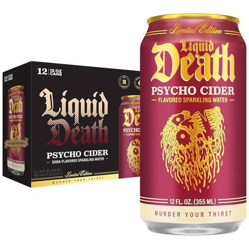 Liquid Death Soda-Flavored Sparkling Water - Psycho Cider (Apple Cinnamon), Less Sugar*,