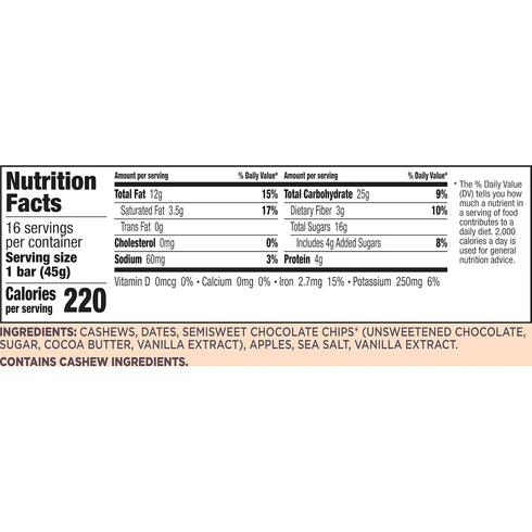 Larabar Chocolate Chip Cookie Dough - Gluten Free Fruit & Nut Bar, 16 Ct