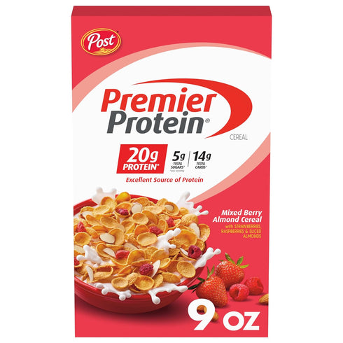 Premier Protein Mixed Berry Almond Cereal, Protein Cereal Flakes Mixed with Dried