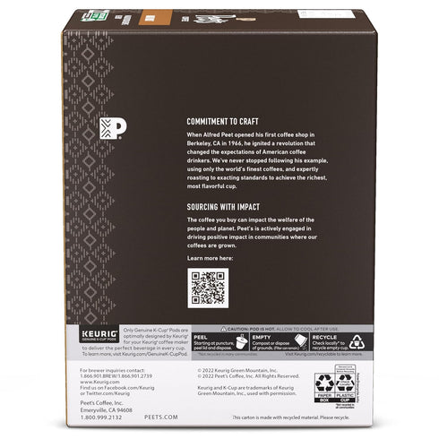 100% 88 Count (4 22 Peet's Coffee, Dark Roast Keurig K-Cup Pods, Arabica Coffee - Major Dickason's Blend Boxes of K-Cup
