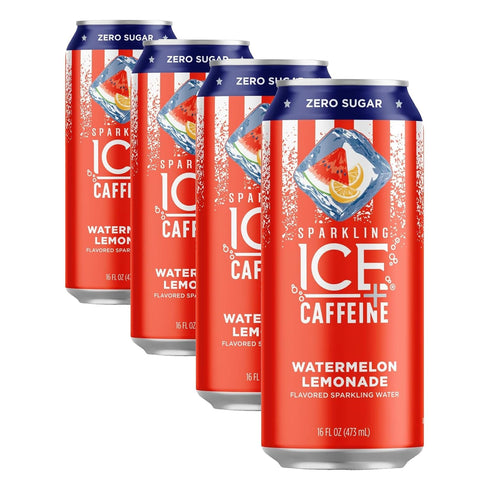 Sparkling Ice +Caffeine Watermelon Lemonade 16oz Can (Pack of 4)