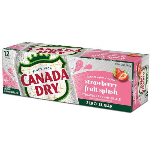 12 oz 12 pack Canada Dry Fruit Splash Strawberry Ginger Ale Zero Sugar Soda, fl cans