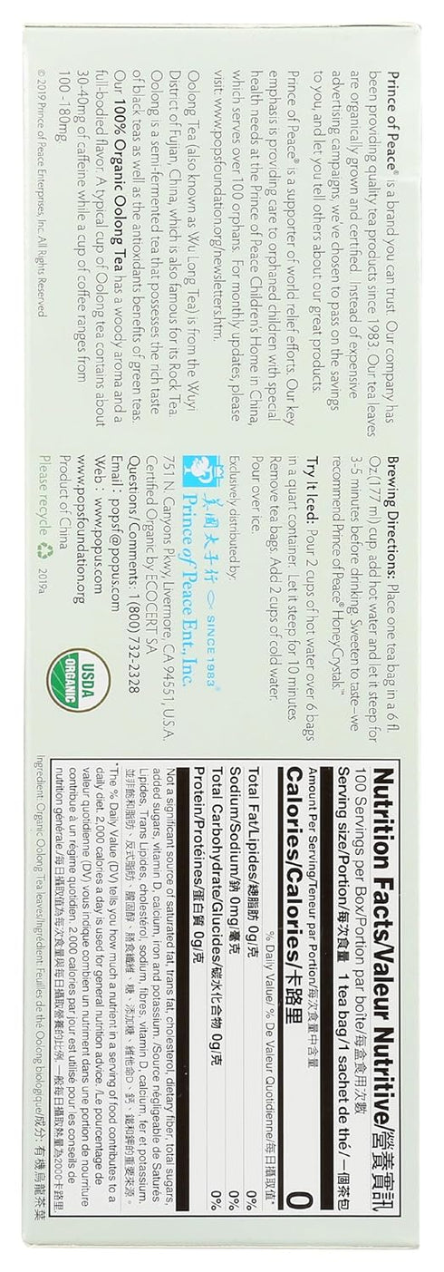 100 100% Prince of Peace Organic Oolong Tea, Tea Bags Organic Black Tea Unsweetened Black Tea Lower Caffeine