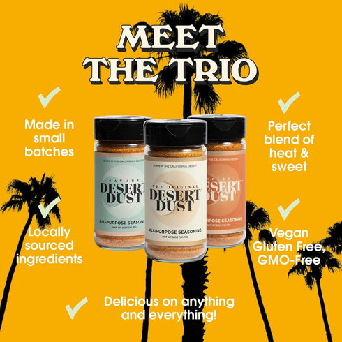 Set) Desert Dust Seasoning Trio Savory, Spicy Chiltepin & Original , All-Purpose Blends with Organic Date Sugar |