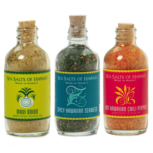 Sea Salts of Hawaii Variety 3 Pack, Maui Onion Salt, Hawaiian Chili