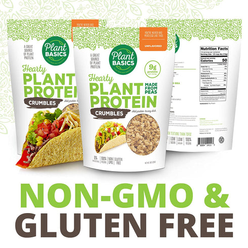 Plant Basics Hearty Plant Protein, Unflavored Crumbles, 8 oz, Non-GMO, Gluten Free, Vegan Meat Substitute