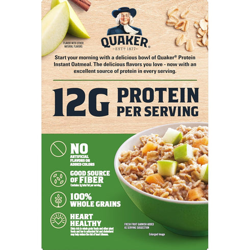 12g 2.11 oz Packets, (6 Pack) Quaker Protein Instant Oatmeal, Apple Cinnamon, Protein per Serving, Whole Grains, No