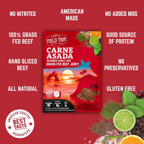 Pack, 2.2oz 4 Pack Field Trip Grass Fed Beef Jerky Variety Healthy Gluten Free Snacks, All Natural, Paleo-Friendly Meat