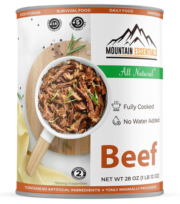 MOUNTAIN ESSENTIALS All Natural Fully Cooked Canned Beef, 28 Oz, Gluten Free, Emergency Food Pack of 1