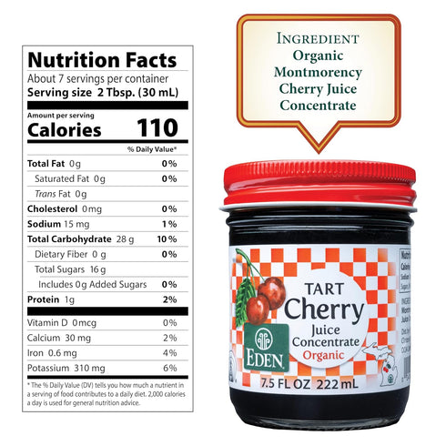 68 7.5 Oz Eden Organic Montmorency Tart Cherry Juice Concentrate, Brix, No Artificial or Refined Sugars, Michigan