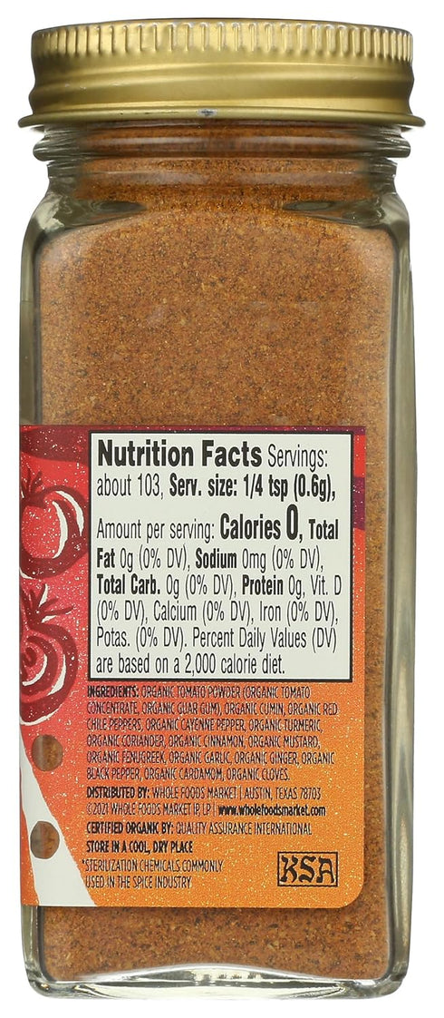2.19 oz Whole Foods Market, Organic Vindaloo Curry Seasoning